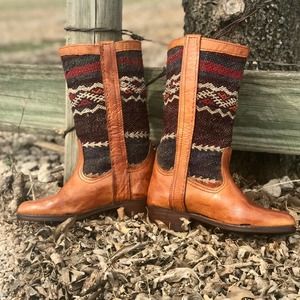 Boho Moroccan Antique Kilim Boots Size 6.5 US, 37 European